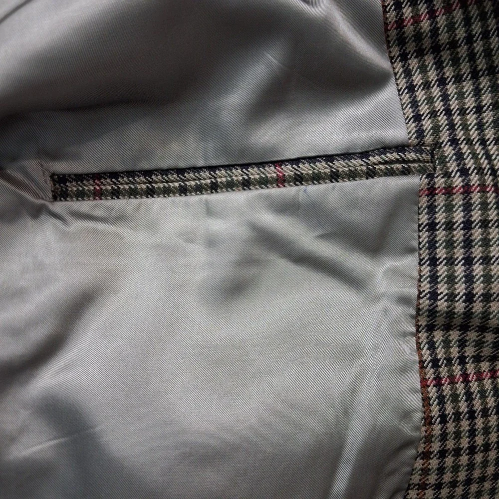 Brooks Brothers Mens 46 Long Pure Wool Glen Plaid Sport Coat Blazer‎ Multi Color